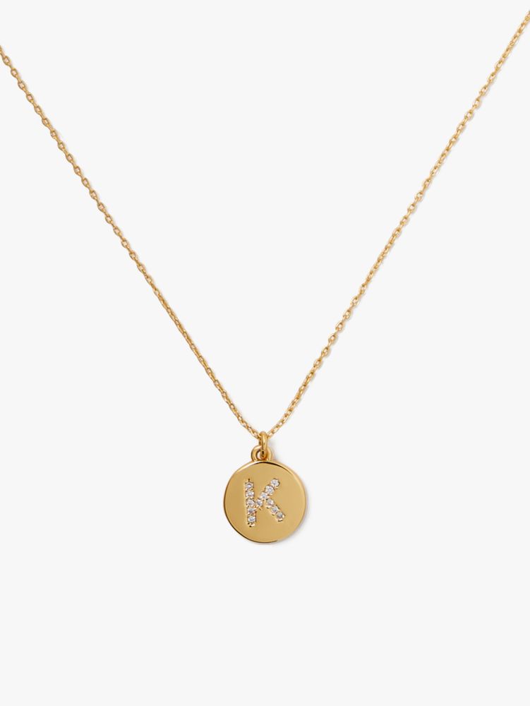 Kate Spade,pave "K" initial mini pendant necklace,necklaces,Clear/Gold