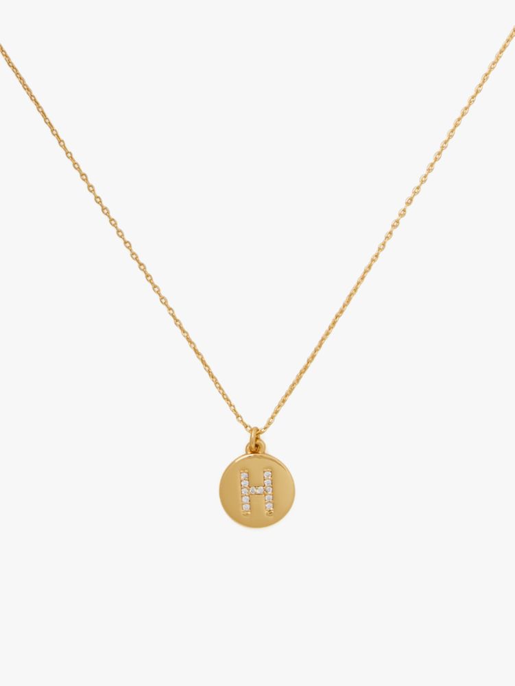 Kate Spade,pave "H" initial mini pendant necklace,necklaces,Clear/Gold