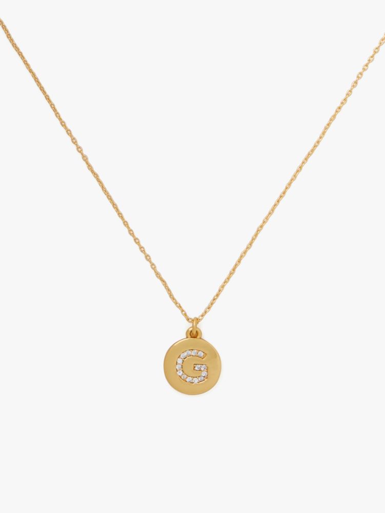 Kate Spade,pave "G" initial mini pendant necklace,necklaces,Clear/Gold