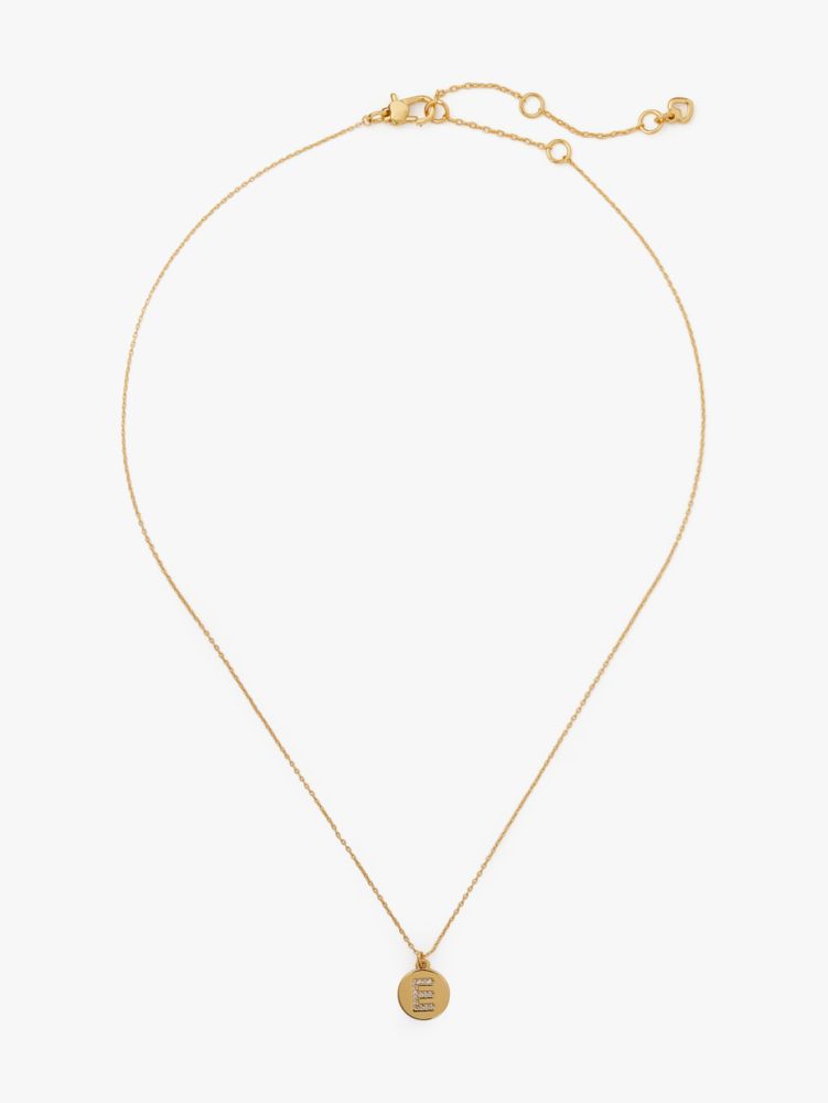 Kate Spade,pave "E" initial mini pendant necklace,necklaces,Clear/Gold