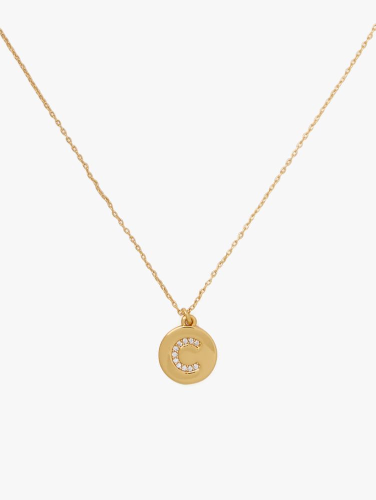 Kate Spade,pave "C" initial mini pendant necklace,necklaces,Clear/Gold