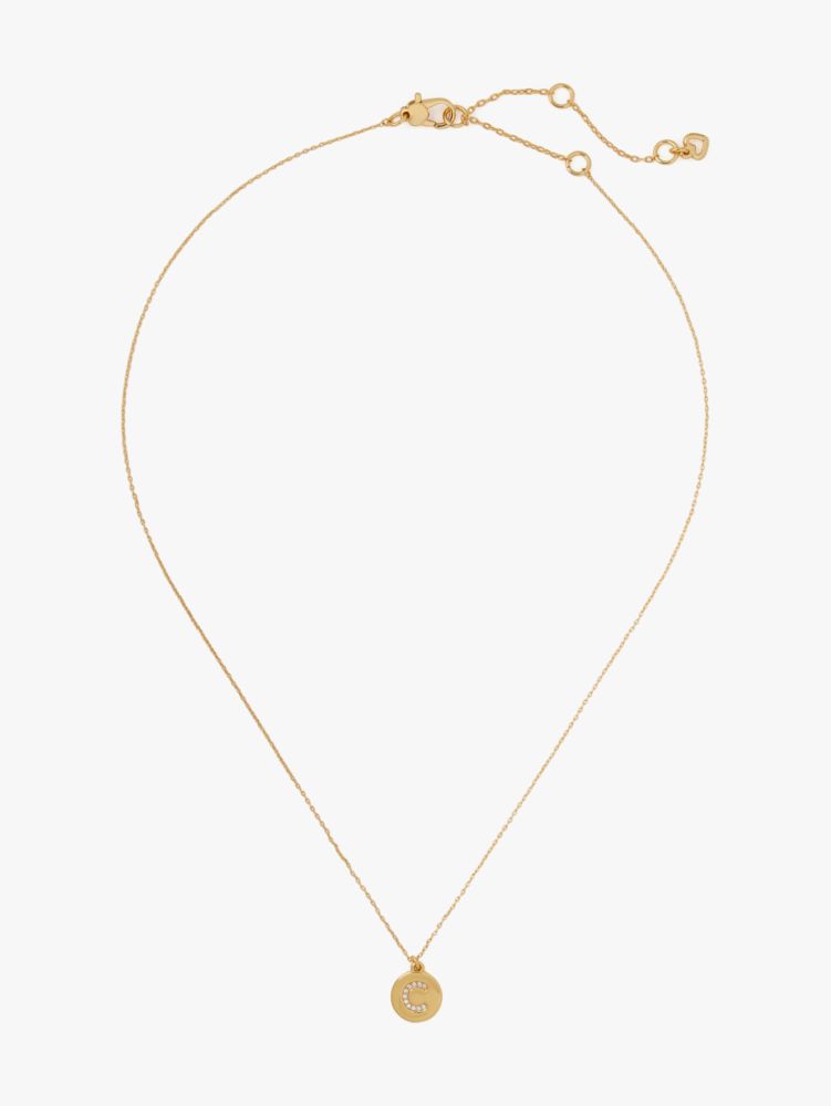 Kate Spade,pave "C" initial mini pendant necklace,necklaces,Clear/Gold