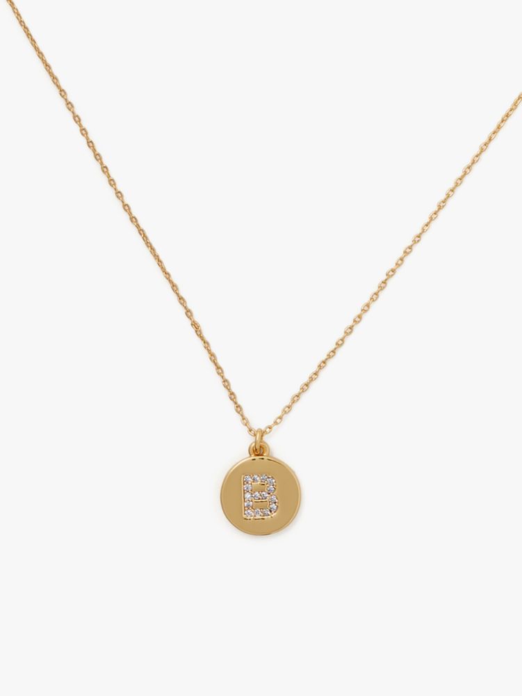 Kate Spade,pave "B" initial mini pendant necklace,necklaces,Clear/Gold