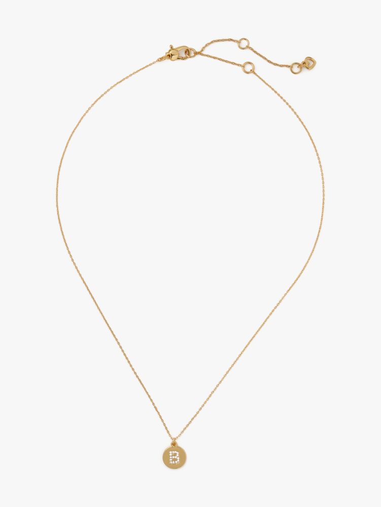 Kate Spade,pave "B" initial mini pendant necklace,necklaces,Clear/Gold