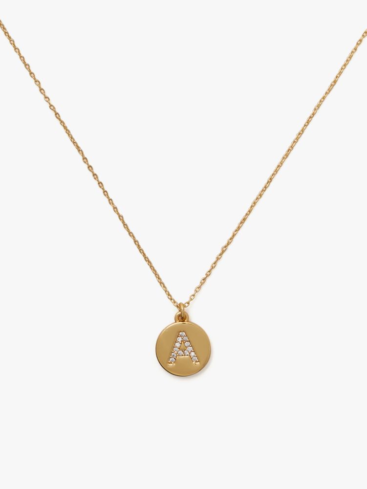 Kate Spade,pave "A" initial mini pendant necklace,necklaces,Clear/Gold