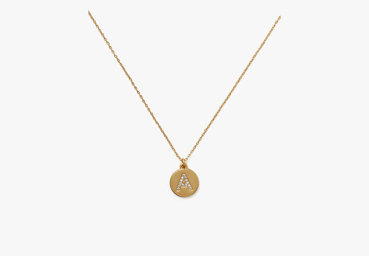 Kate Spade,pave "A" initial mini pendant necklace,necklaces,Clear/Gold