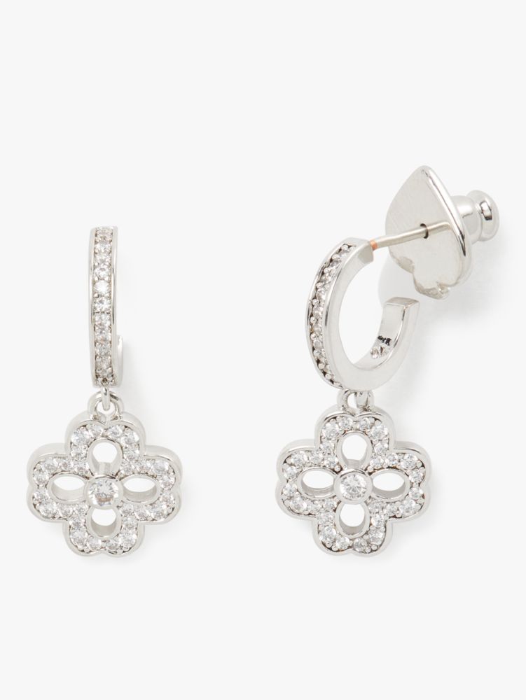 Spade Floral Pavé Charm Huggies, , Product