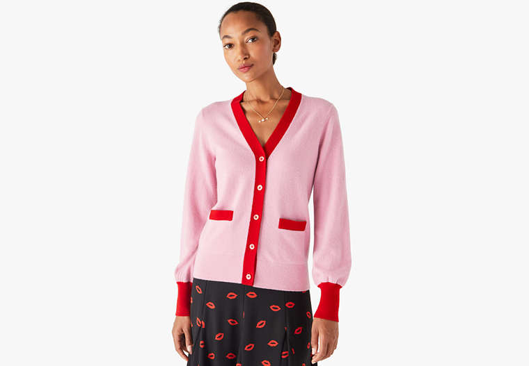 Kate Spade,colorblock cashmere gallery cardigan,sweaters,Foxglove Pink image number 0