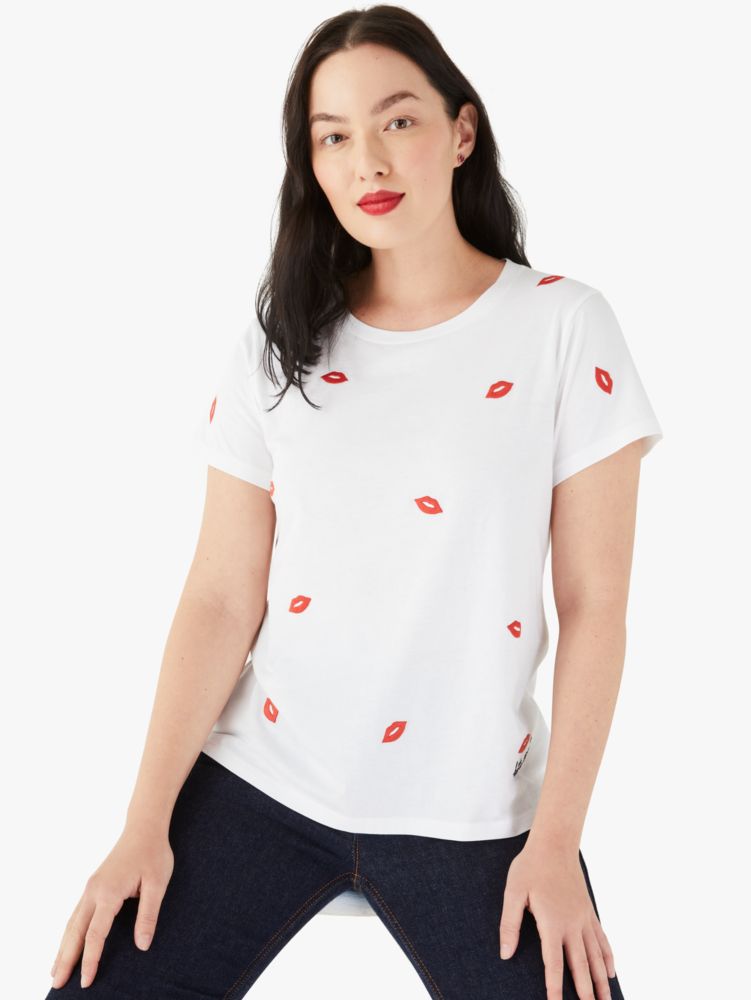 Kate Spade,Embroidered Kisses Tee,