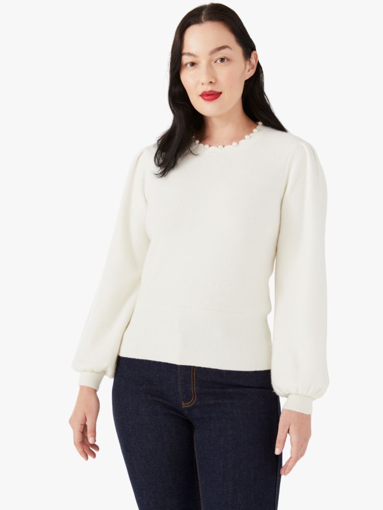Kate Spade,Pearl-edged Crewneck Sweater,