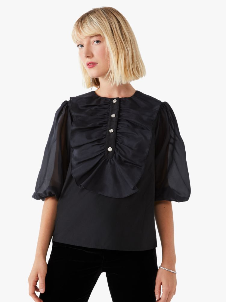 Kate Spade,Ruffle Tuxedo Top,