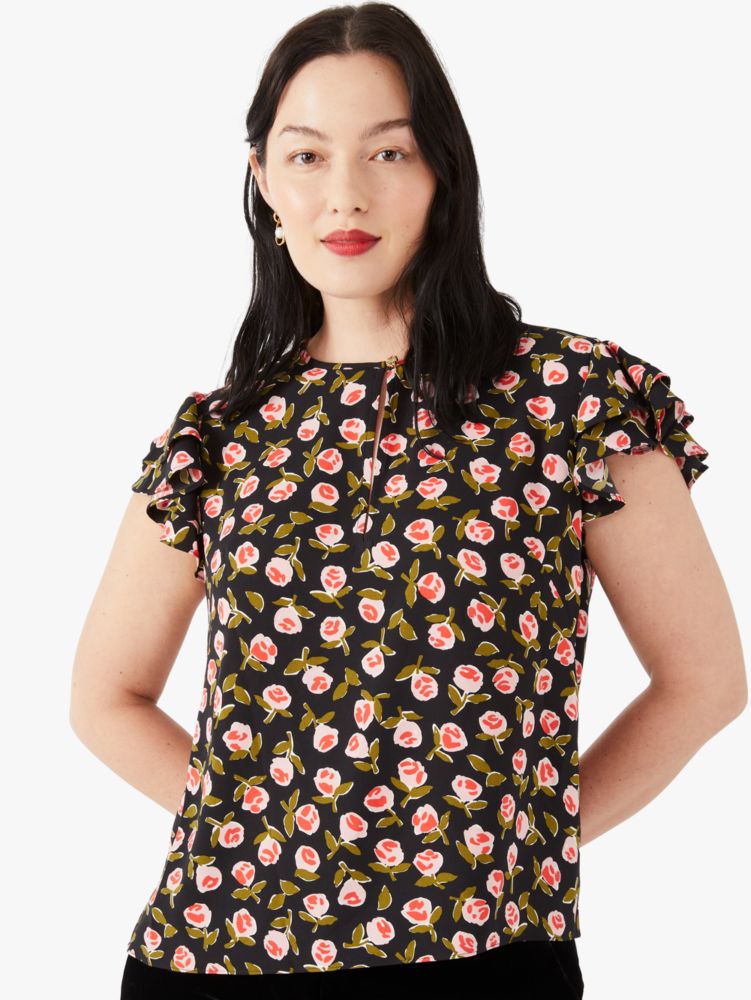 Ditsy Roses Flutter Sleeve Top | Kate Spade Outlet | Kate