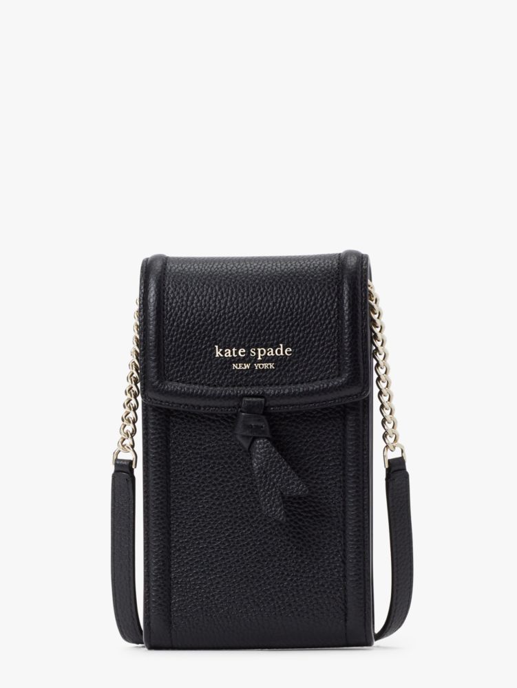 Kate Spade,Knott North South Phone Crossbody,Leather,Mobile Bag,Metal Material,Chain Detail,Logo,Metal,Shoulder Guard,Casual,Black