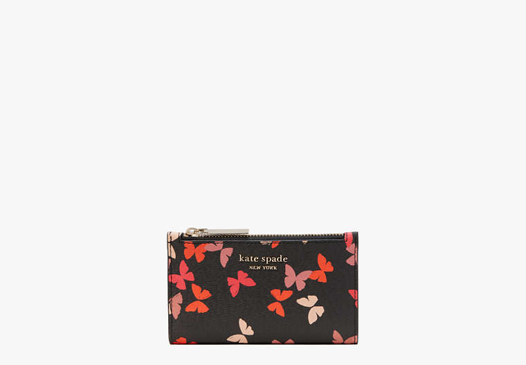 Kate Spade,spencer butterfly small slim bifold wallet,Black Multi