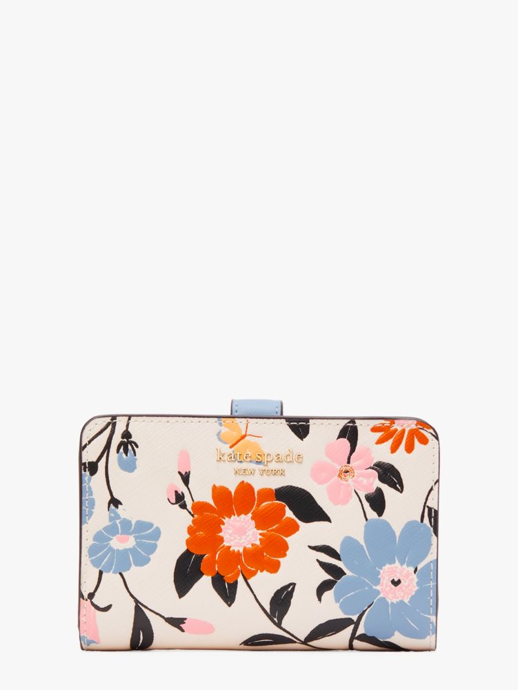 Kate Spade Women's Spencer Vegan Leather Floral Small Bifold Blue