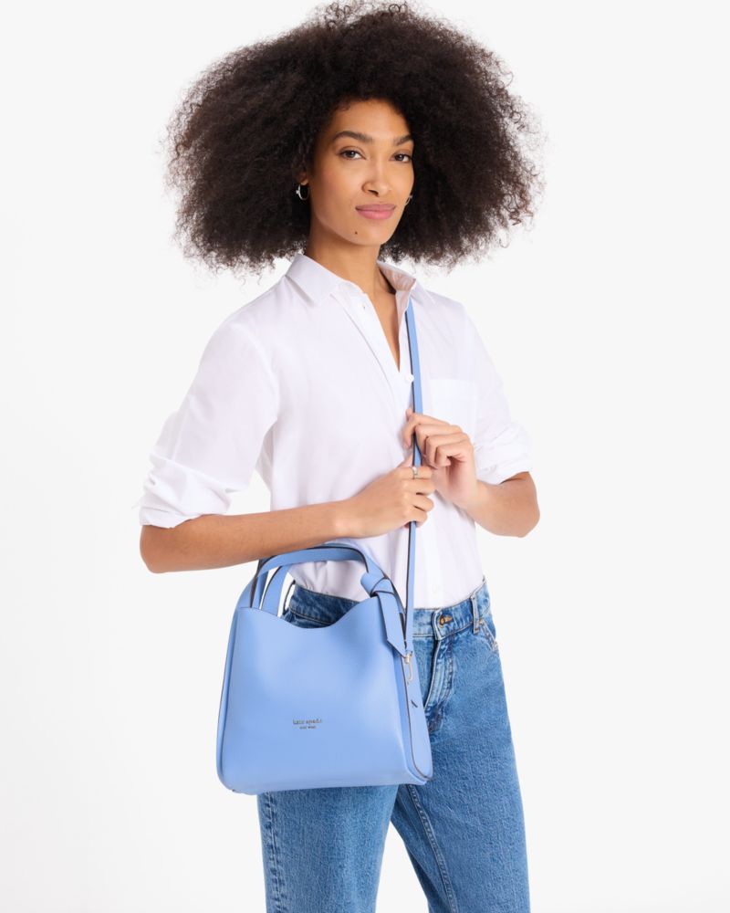 Kate Spade,Knott Medium Crossbody Tote,Leather,Hobo,PVC,Metal,Logo,Knot,Casual,Blue