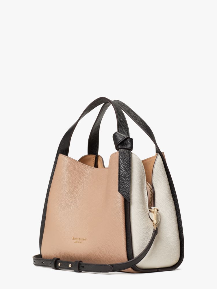 Kate Spade RETAIL Pebbled Leather Knott Medium Crossbody tote Romaine +  dimensions + modshots 