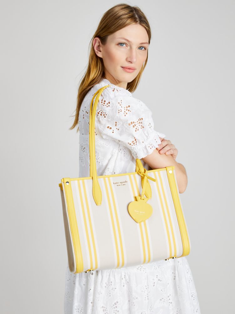 Kate Spade Manhattan Woven Striped Fabric Large Tote in Yellow