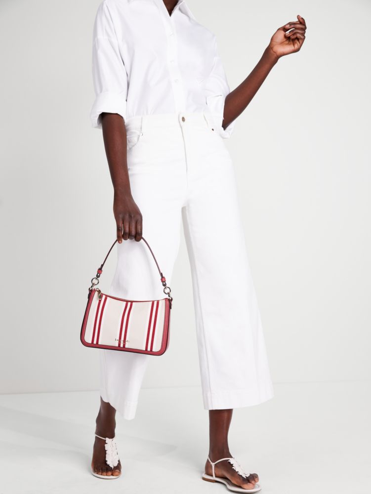 Kate Spade,hudson striped canvas medium convertible crossbody,Medium,Red Jasper Multi