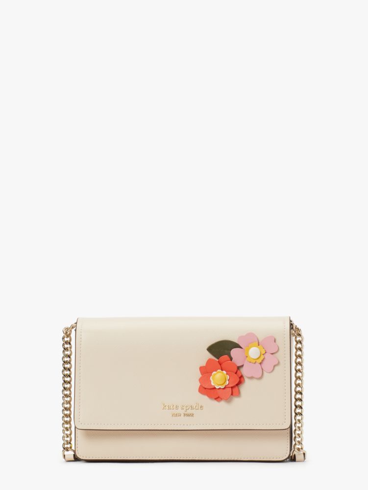 KATE SPADE WILD PETAL EMBROIDERED FLORAL CHAIN WALLET/XBODY W/DUSTBAG NWT  $299