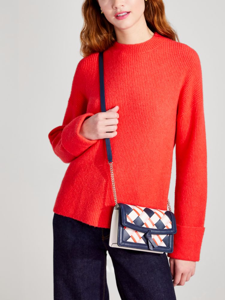 Kate Spade,Knott Woven Leather Flap Crossbody,