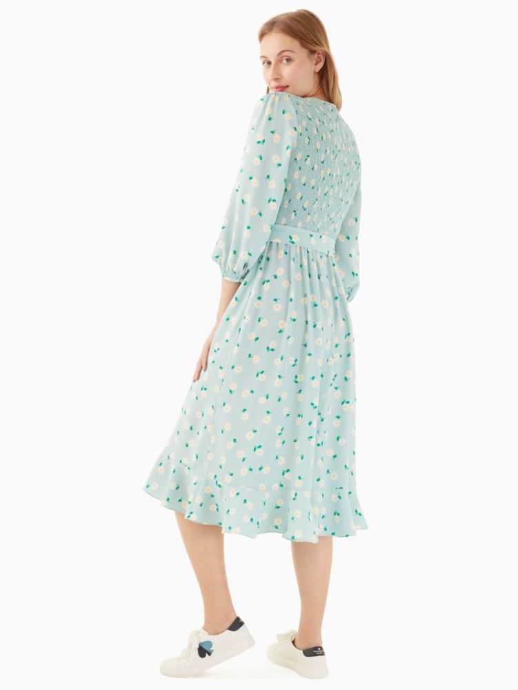 Kate Spade,dancing aster smocked dress,75%,Light Aphrodite Green