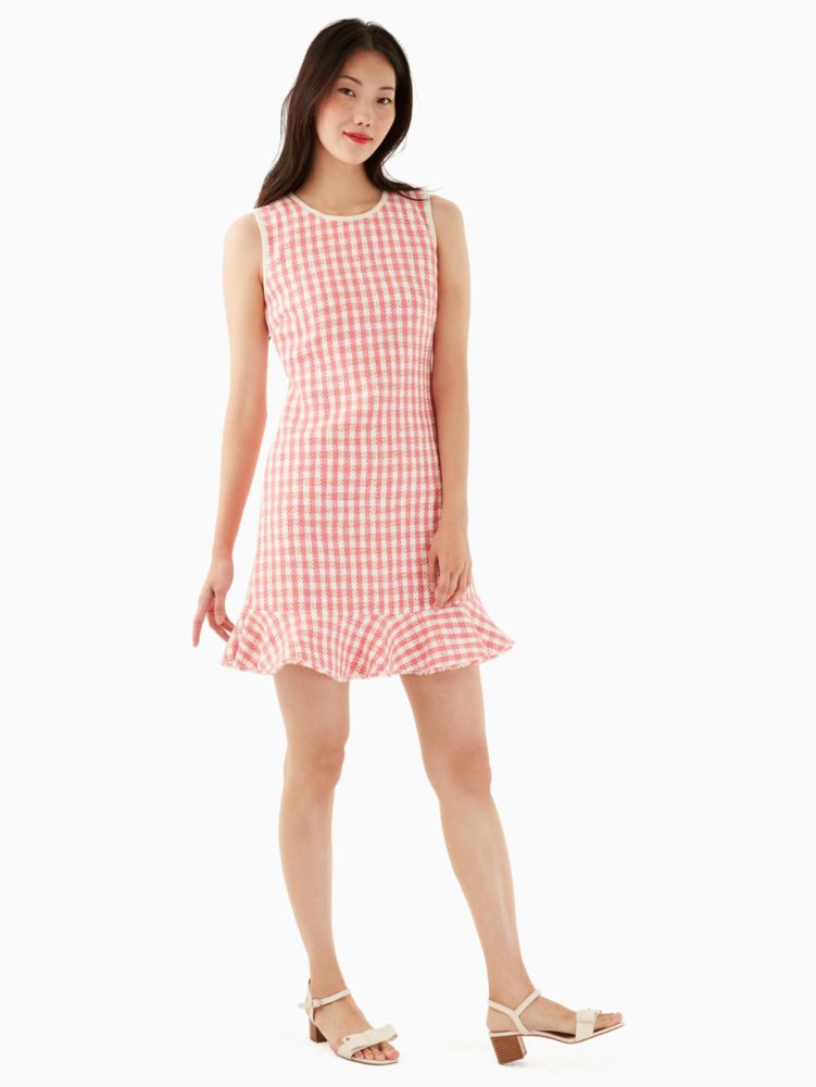 Kate Spade,gingham tweed dress,60%,Peach Nectar