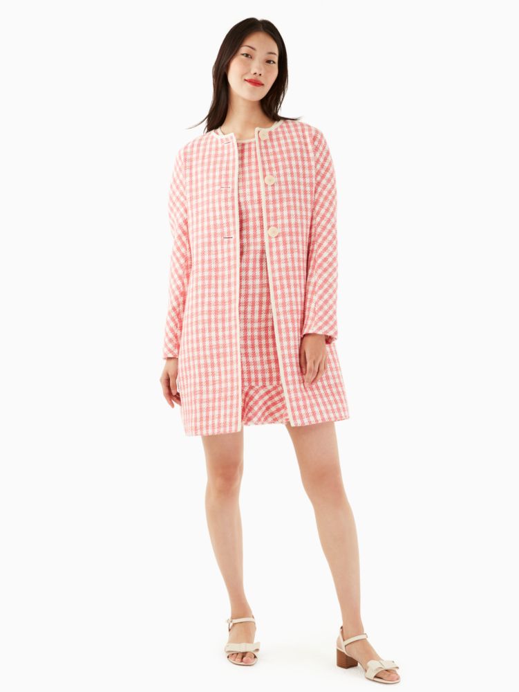 Kate Spade,gingham tweed dress,60%,Peach Nectar