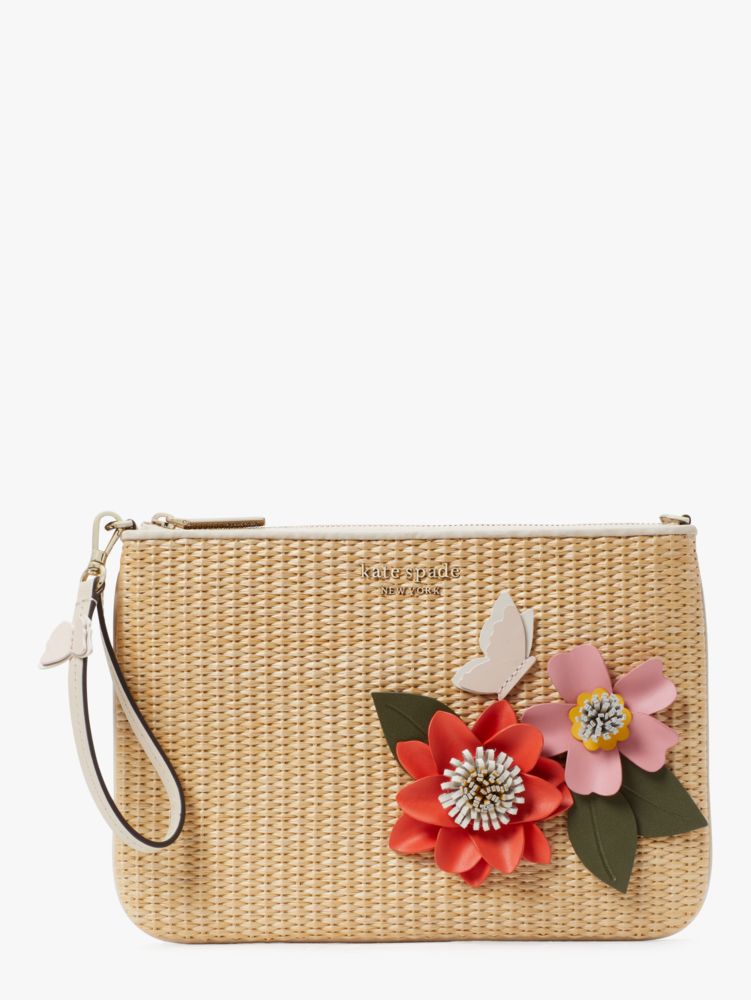 Kate Spade,Petal Straw Flower Pouch Wristlet,wristlets & pouches,