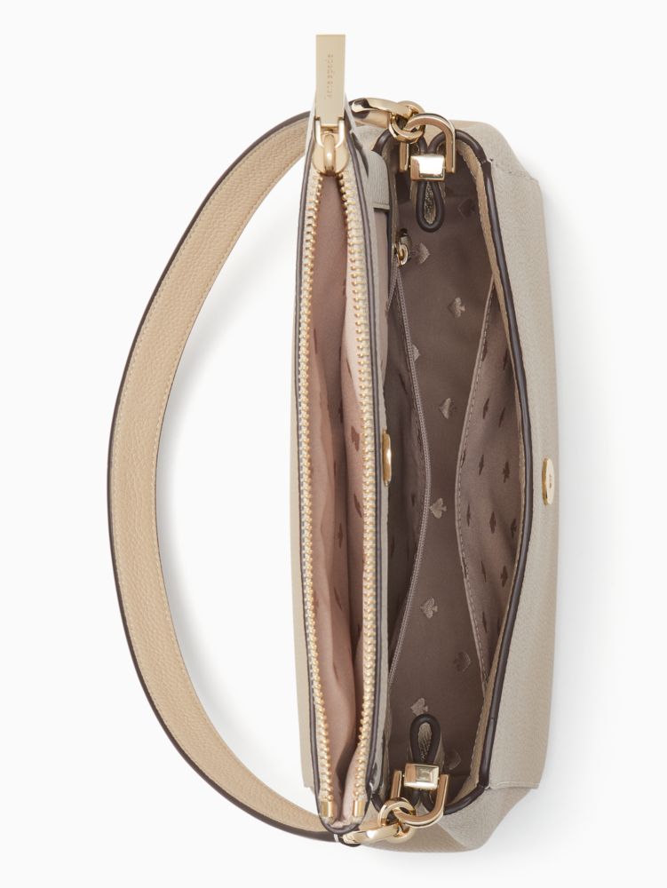Kate Spade,Leila Medium Flap Shoulder Bag,Leather,Shoulder Bag,Color Block,Logo,Metal,Lined,Casual,Beige