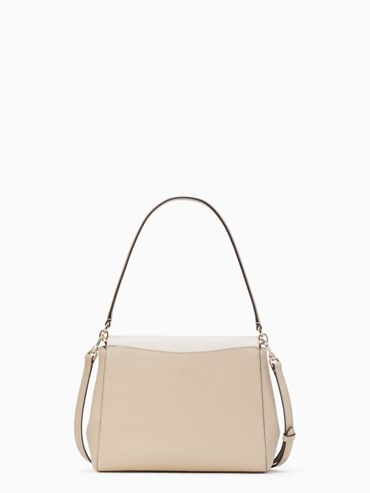 Kate Spade,Leila Medium Flap Shoulder Bag,Leather,Shoulder Bag,Color Block,Logo,Metal,Lined,Casual,Beige