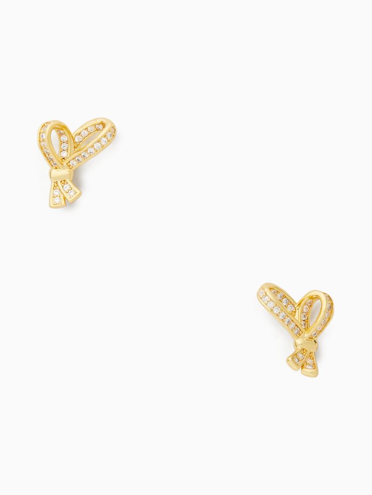 Kate Spade,all tied up pave studs,Clear/Gold