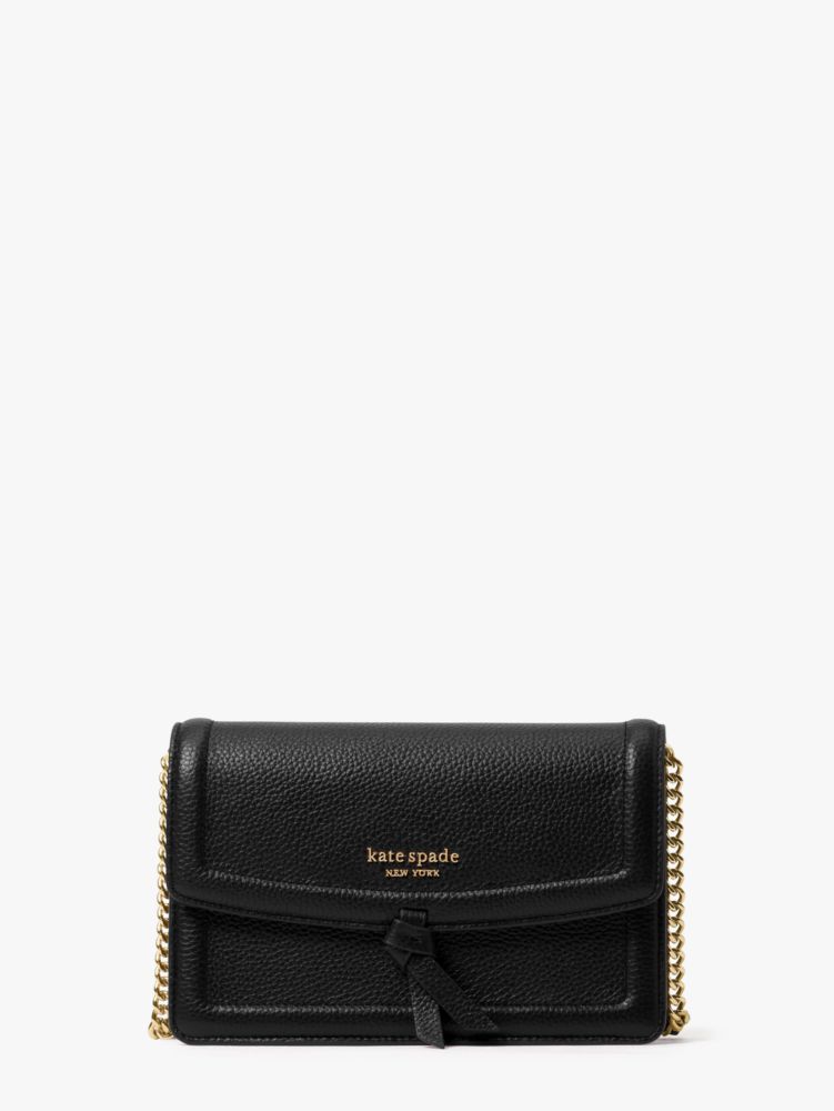 Kate Spade,Knott Flap Crossbody,Leather,Crossbody,Metal,Logo,Day Party,Black