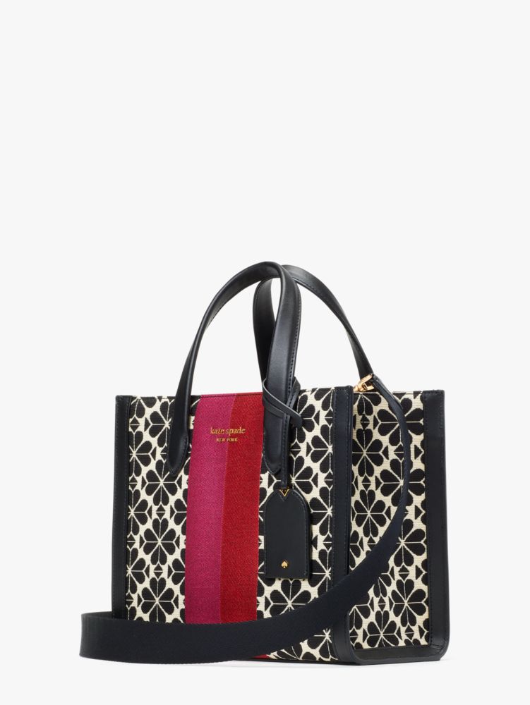 Kate Spade,Spade Flower Jacquard Stripe Manhattan Small Tote,Leather,Tote,PVC,Color Block,Metal,Logo,Compact,Casual,