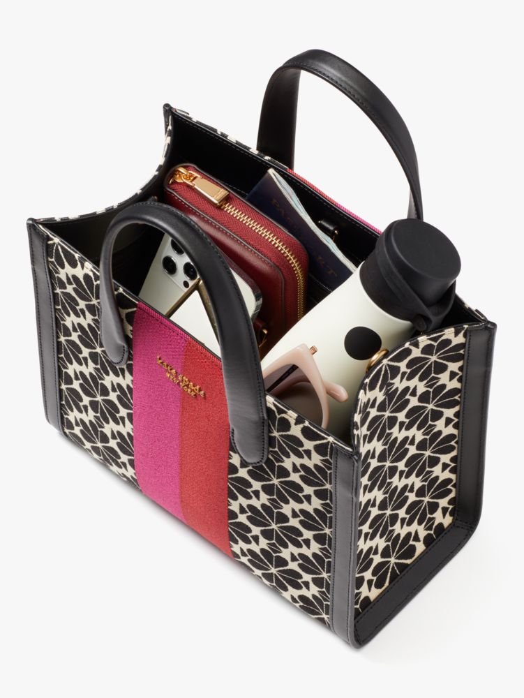 Kate Spade,Spade Flower Jacquard Stripe Manhattan Small Tote,Leather,Tote,PVC,Color Block,Metal,Logo,Compact,Casual,