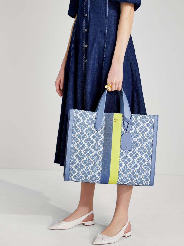 Oversized Spade Flower Jacquard Stripe Manhattan Large Tote