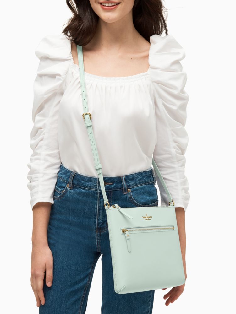 Kate Spade,Laurel Way Rima Crossbody,Leather,Crossbody,Metal,Logo,Lined,Casual,Blue