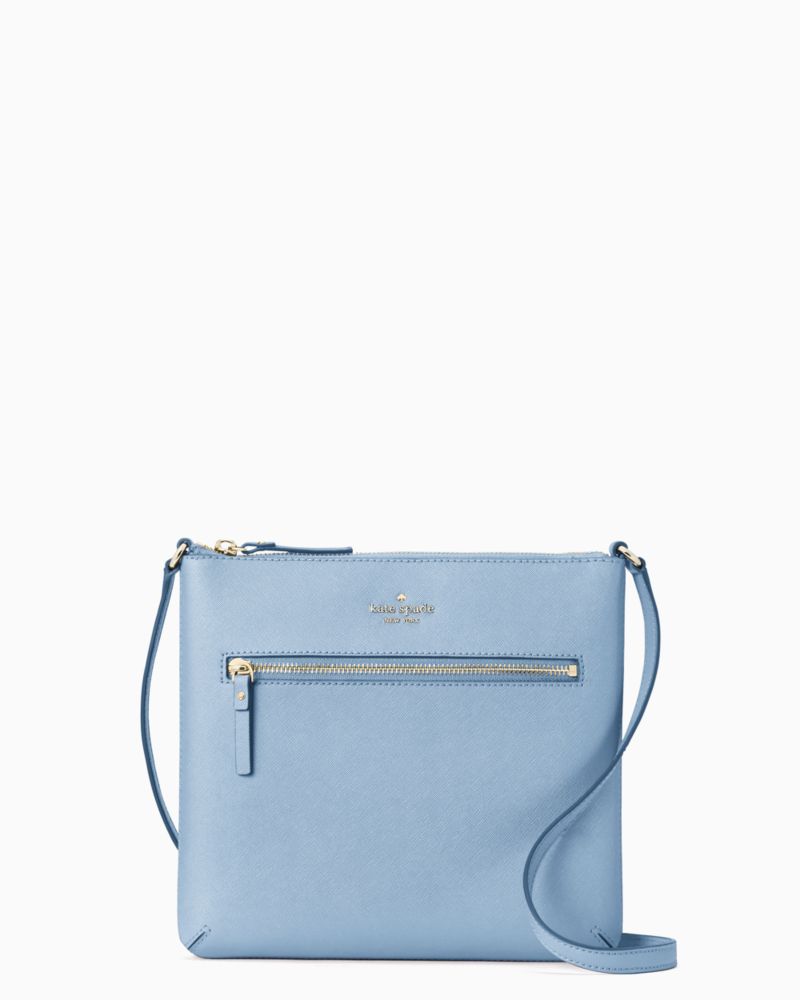 Kate Spade,Laurel Way Rima Crossbody,Leather,Crossbody,Logo,Metal,Lined,Casual,Blue