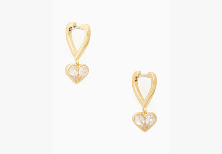 Kate Spade,rock solid stone heart huggies earrings,earrings,Clear/Gold image number 0