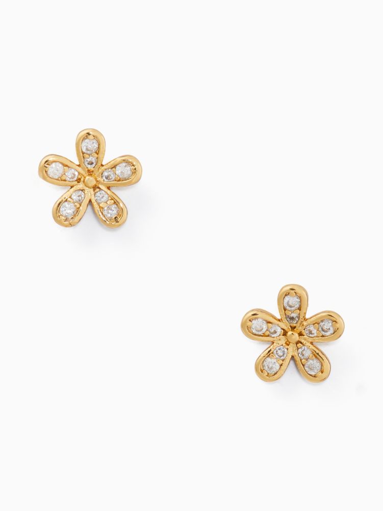 Kate Spade,Gleaming Gardenia Flower Studs,Studs,Cubic Zirconia,Gem Embellishment,Floral Embellishment,Titanium,Silver Meta...,Clear