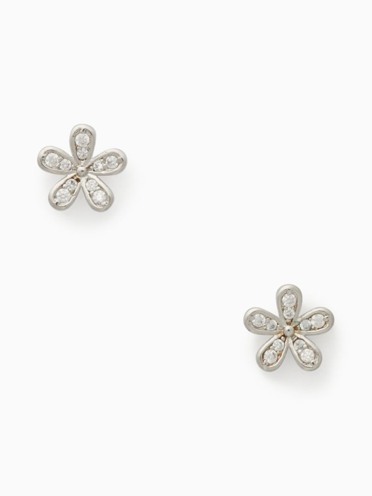 Kate Spade,gleaming gardenia flower studs,Clear/Silver