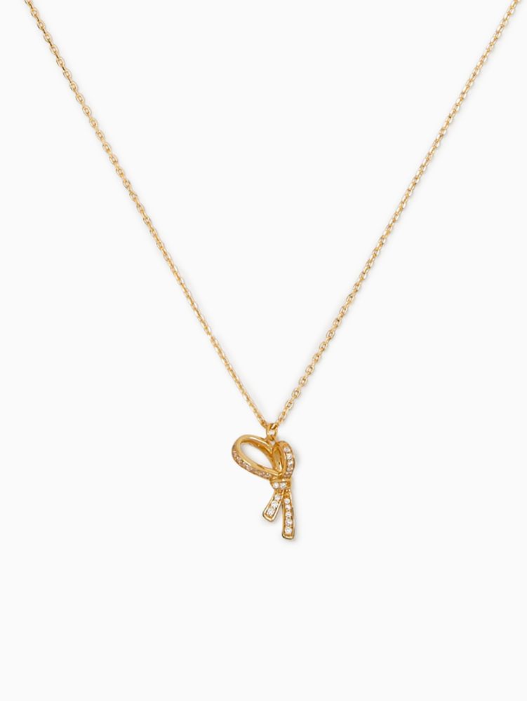 Kate Spade,all tied up pave mini pendant,Clear/Gold