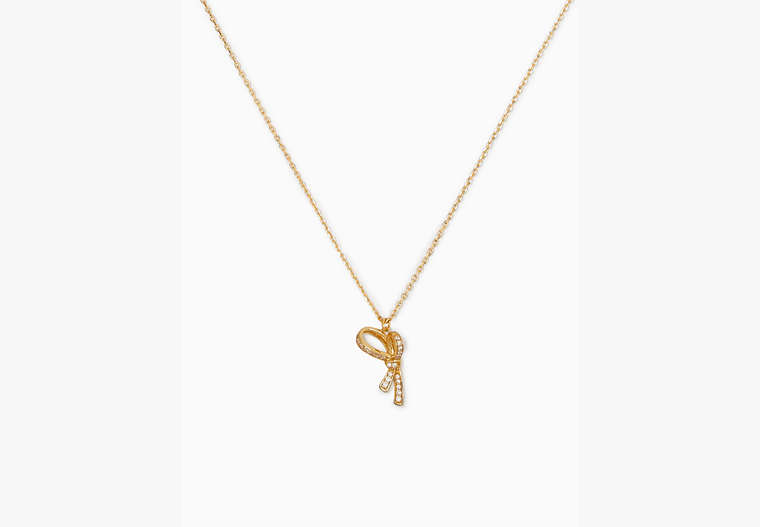Kate Spade,all tied up pave mini pendant,Clear/Gold image number 0