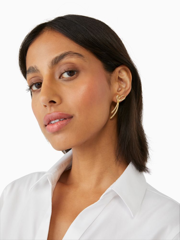 Kate Spade,all tied up pave drop earrings,Clear/Gold