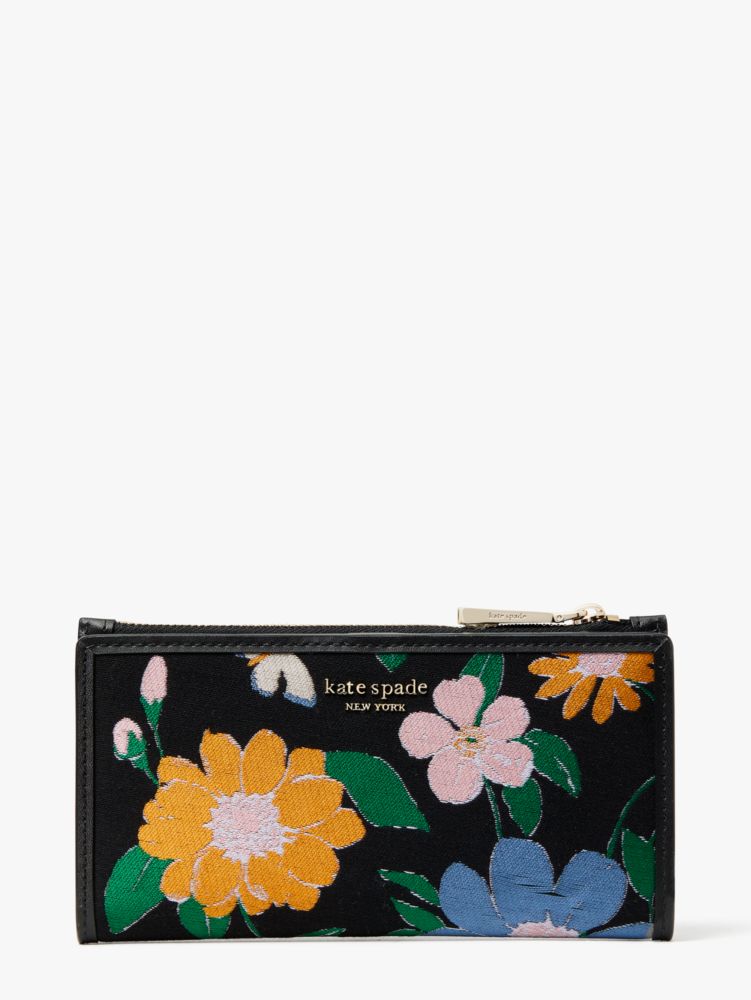 Kate Spade Jae Bold Bloom Continental Zip Around Wallet Black Floral Canvas