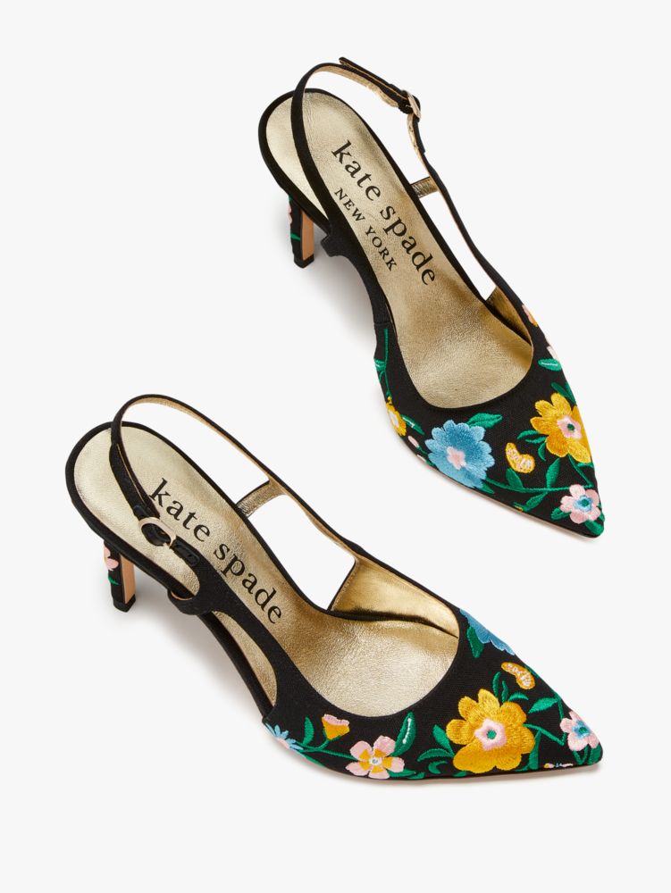 Kate Spade,Valerie Slingback Pumps,Floral Garden Black