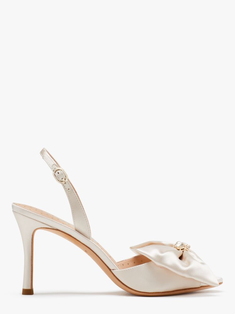 Kate Spade,Happily Slingback Pumps,Satin,Lining Leather,Pumps,Rhinestones,Bow,Formal,Cream