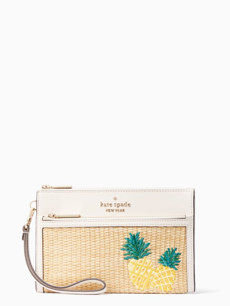 Kate Spade,pineapple medium wristlet,wristlets & pouches,Parchment Multi