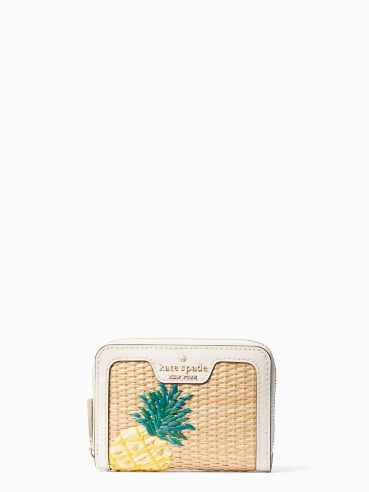 Kate Spade,pineapple small zip card case,Parchment Multi