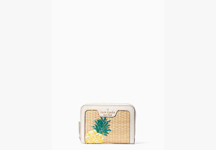 Kate Spade,pineapple small zip card case,Parchment Multi